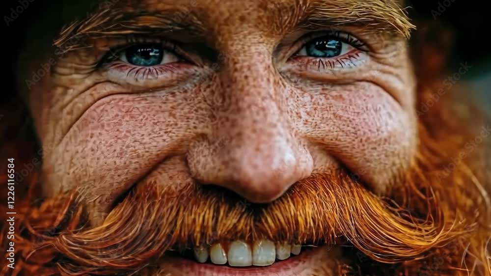 Joyful caucasian man with red hair and beard in green hat smiling Happy St. Patrick's Day Joyful caucasian man with red hair and beard in green hat smiling Happy St. Patrick's Day