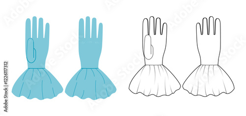Gloves With Ruffled Cuff Wrist Above length aqua cartoon and mockup sketch Fashion hand accessory clothing technical illustration garment. Vector for Men, women style flat outline on white background