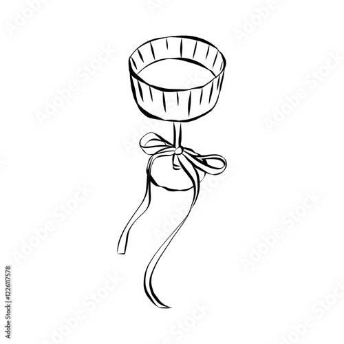 Glass of champagne or wine. Hand drawn line art of coquette aesthetic element. Drink with ribbon and bow in crayon and sketch. La dolce vita italian style. Doodle vector illustration