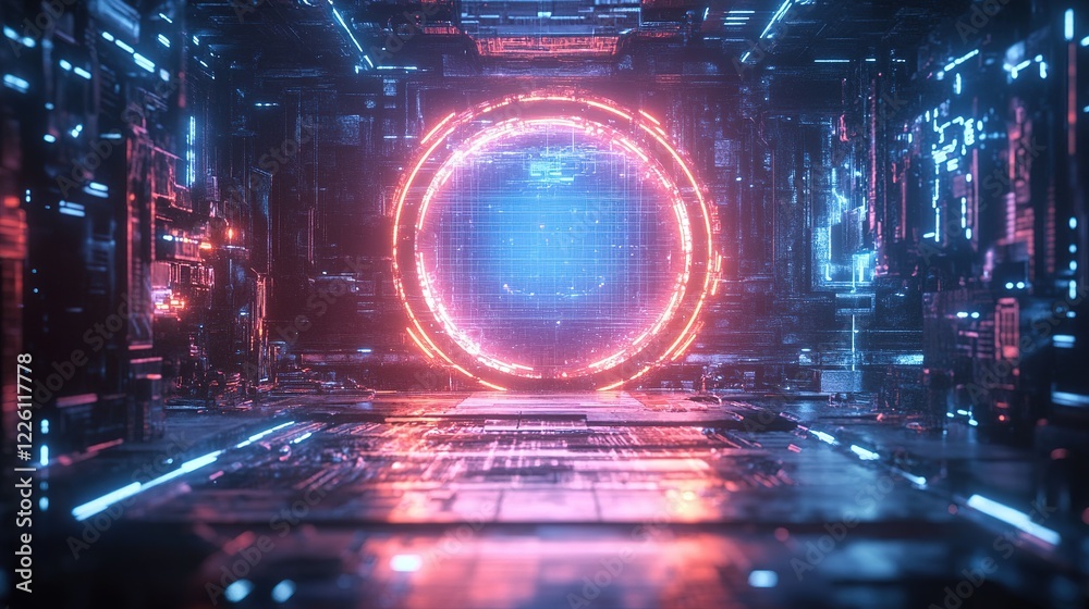 Fototapeta premium Exploring futuristic portals virtual reality environment digital art sci-fi aesthetic immersive perspective