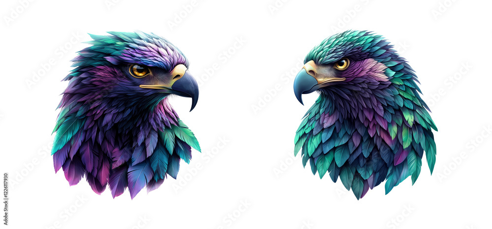 Obraz premium Colorful Eagle Faces on Transparent Background