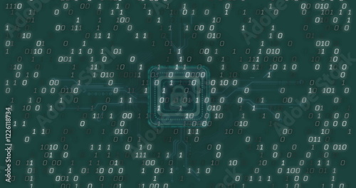 Image of data processing over padlock icon on green background