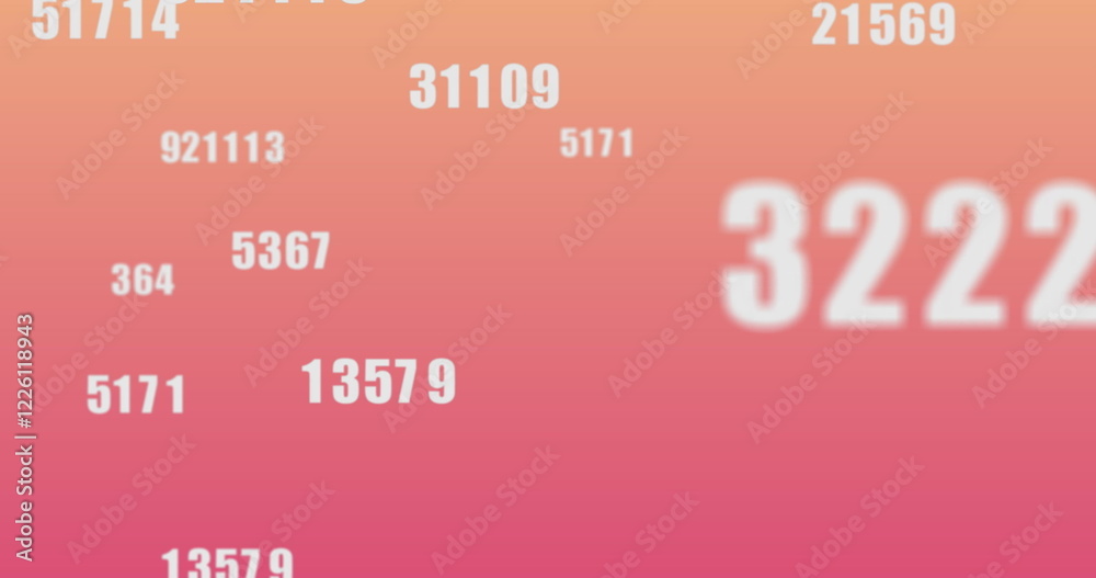 Obraz premium Image of numbers changing data processing on pink background