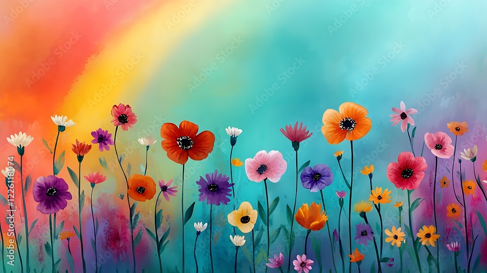 Obraz premium Colorful Flower Field with Vibrant Background