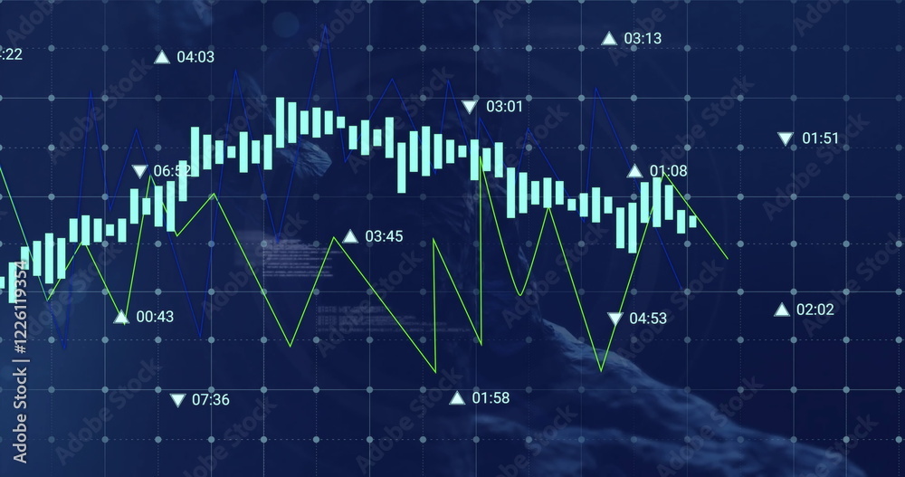 Fototapeta premium Image of financial data processing over dna strand on black background