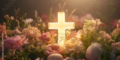 Glowing Easter Cross Surrounded by Soft Light photo