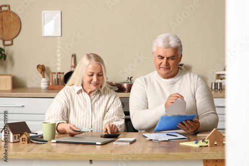 Senior couple calculating u...