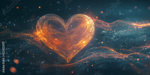 Glowing Heart with Elegant Swirls on Dark Background photo