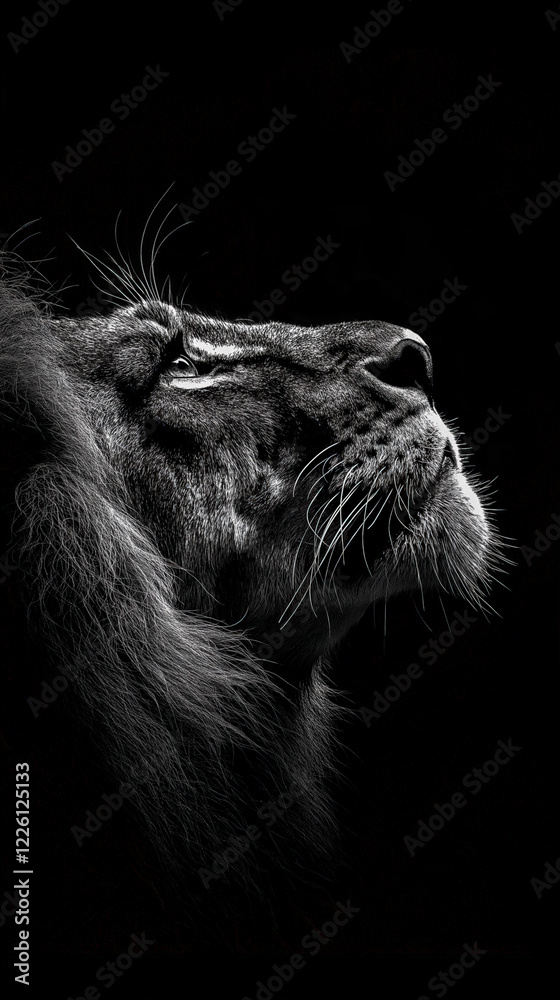 Naklejka premium Lion's head in the moonlight.