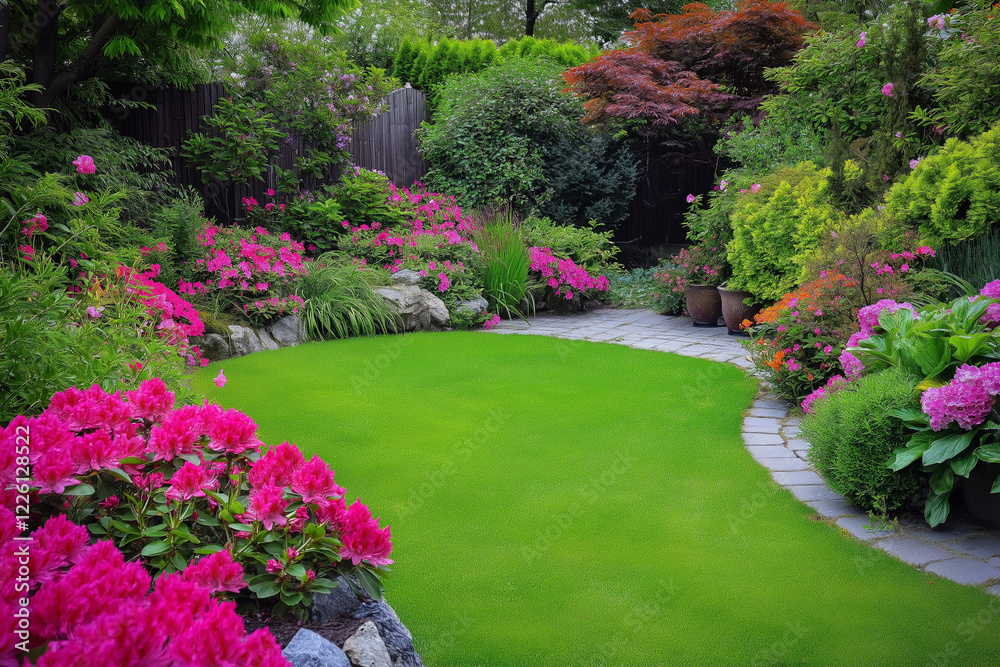 Obraz premium Garden Filled with Vibrant Azaleas and Their Pink Radiant Blooms in Full Splendor