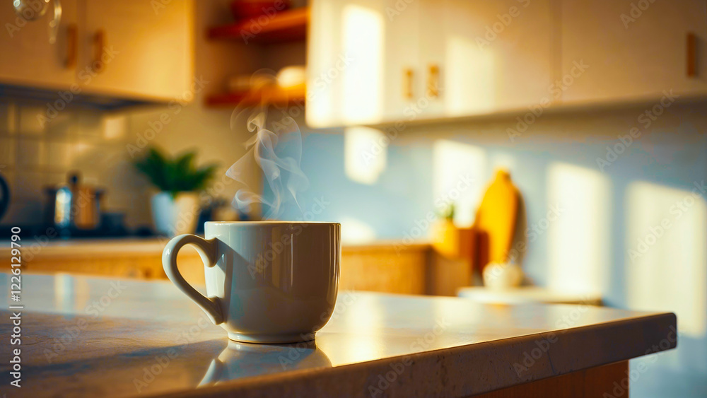 Fototapeta premium Freshly Brewed Coffee in Modern Kitchen