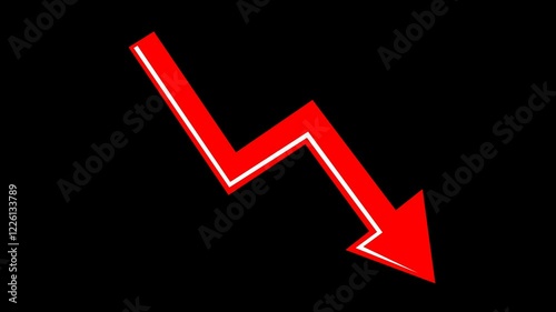video animation red and white icon arrow down trend concept, on a transparent background with alpha channel set to zero