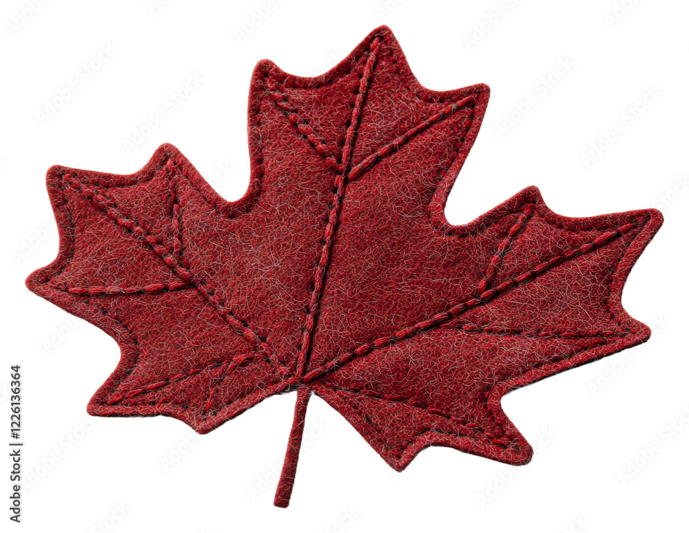 Fototapeta premium Maple leaf in rich red color with detailed texture isolated on transparent background