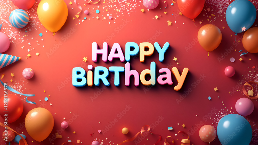 Naklejka premium Happy Birthday 3d text on celebration background with copyspace 