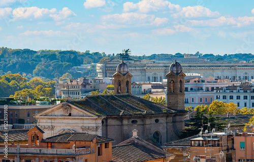 Konstfotografi Beautiful telephoto image of the Rome City Center, captured from the Borghese Gardens