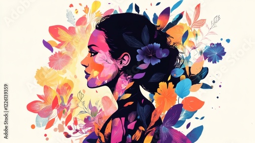 Vibrant Woman Silhouette Surrounded by Colorful Floral Design