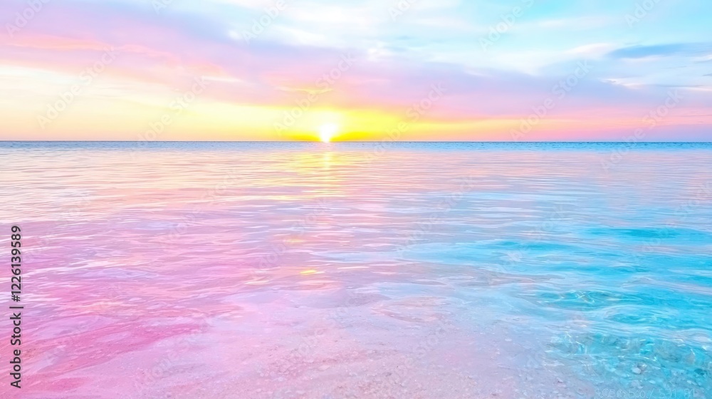 Obraz premium Pastel sunset over calm ocean, tropical beach. Ideal for travel brochures
