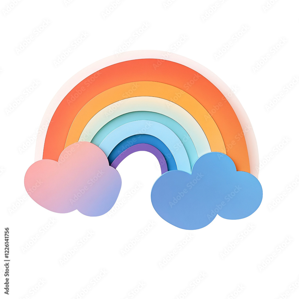 Rainbow with Clouds: A cheerful illustration of a rainbow layered with pastel colors and soft clouds, perfect for children's illustrations, nursery decor, or whimsical designs. Rainbow with Clouds: A cheerful illustration of a rainbow layered with pastel colors and soft clouds, perfect for children's illustrations, nursery decor, or whimsical designs.