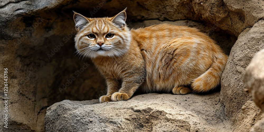 Majestic Sand Cat Resting on Rocky Terrain: Sand Cat Habitat, Wild Feline, Desert Adaptation, Endangered Species, Sand Cat Conservation, Exotic Wildlife Photography Majestic Sand Cat Resting on Rocky Terrain: Sand Cat Habitat, Wild Feline, Desert Adaptation, Endangered Species, Sand Cat Conservation, Exotic Wildlife Photography