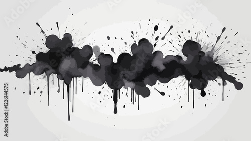 Set of abstract bright black watercolor splashes on a white background. Vector watercolor texture in salad color. Ink paint brush stain. Shiny black dot splattered. Watercolor pastel splash