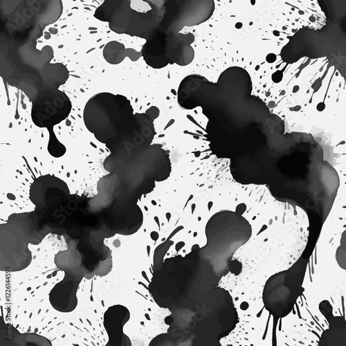 Set of abstract bright black watercolor splashes on a white background. Vector watercolor texture in salad color. Ink paint brush stain. Shiny black dot splattered. Watercolor pastel splash