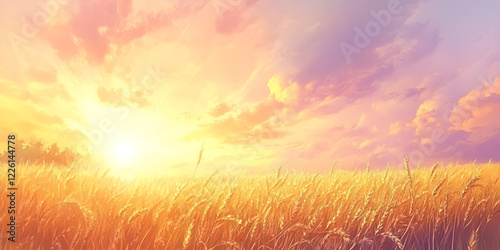 Golden Wheat Field Under Vibrant Sunset photo