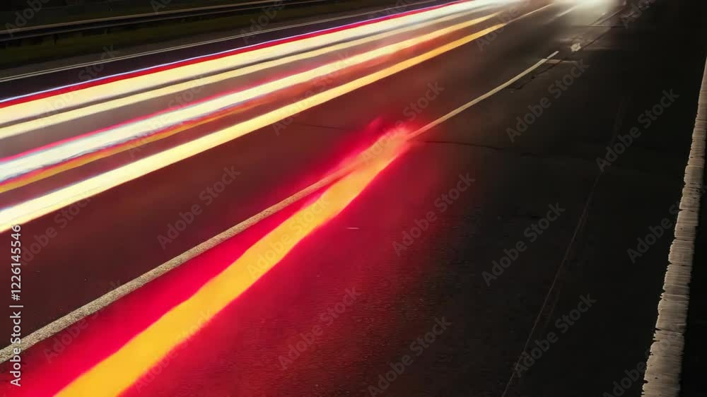 timelapse of fast moving car lights on a city road at night