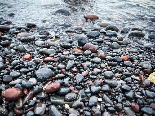 pebble beach and wave on the black sea, natural background