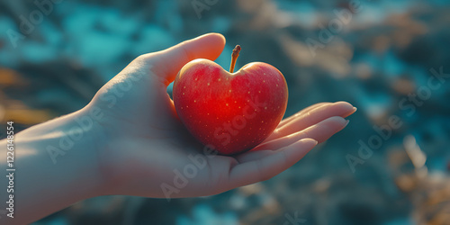 Hand Holding Heart-Shaped Apple photo