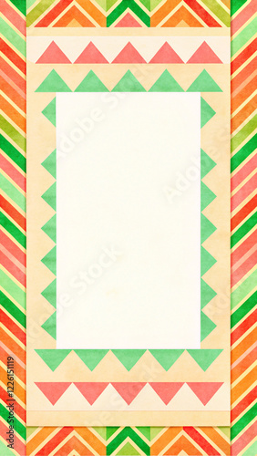 Geometric Border Pattern with Paper Texture and Fresh Summer Vibes Palette