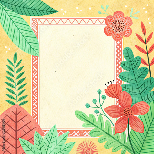 Geometric Border Pattern with Paper Texture and Fresh Summer Vibes Palette