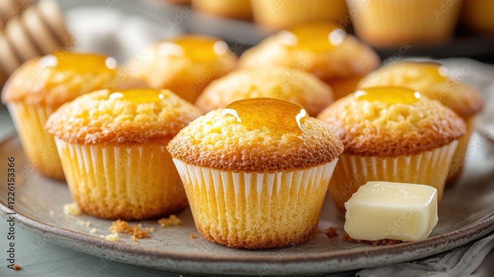 Freshly Baked Honey Glazed Cupcakes on a Rustic Plate Freshly Baked Honey Glazed Cupcakes on a Rustic Plate