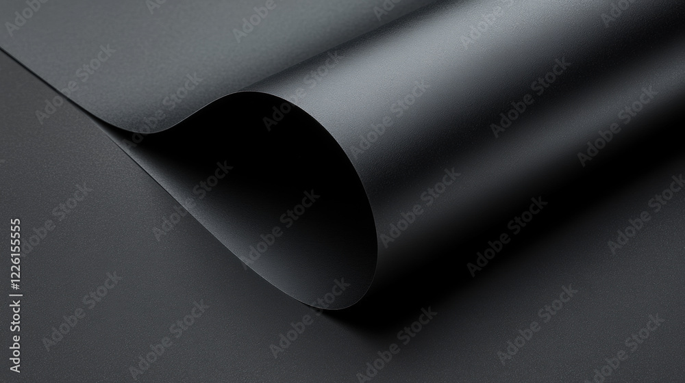 Smooth black paper with subtle metallic sheen, elegantly curled Smooth black paper with subtle metallic sheen, elegantly curled