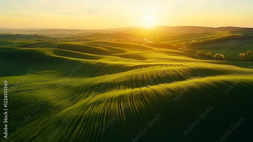 Obraz premium Golden Hour over Rolling Green Fields
