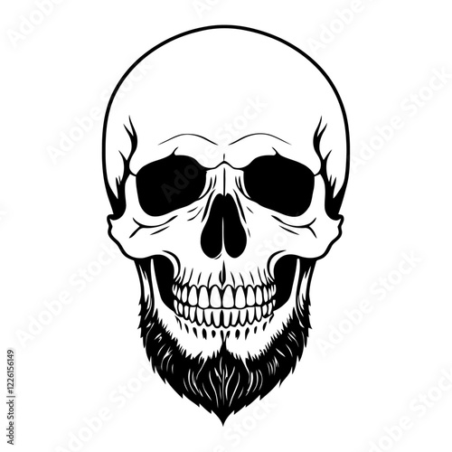 Skull with beard and Crossbones on Black Background with Skeleton and Horror Elements PNG