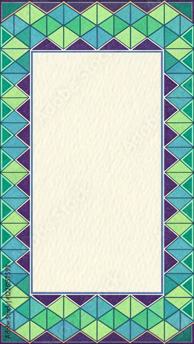 Geometric Border Pattern with Paper Texture and Vibrant Earthy Cool Palette