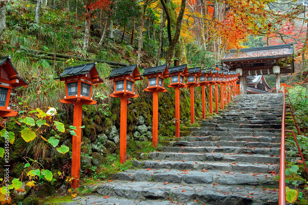 Kifune Shrine in Kyoto, Japan with beautiful autumn scenery. Kifune Shrine in Kyoto, Japan with beautiful autumn scenery.