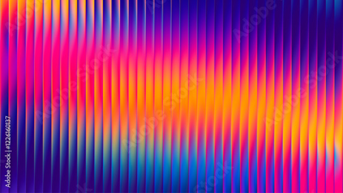 Abstract ribbed fractal glass texture effect with bright smooth fluted vertical lines of colorful gradient. Bold and dynamic design blending bright colors and geometry for modern visual art project