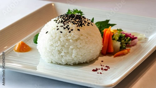Colorful Healthy Rice Dish with Fresh Vegetables and Black Sesame Garnish for Vibrant Meal Experience