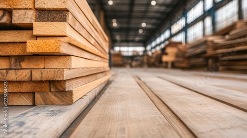 Stacks of Wooden Boards Inside a Bright and Spacious Lumber Workshop
