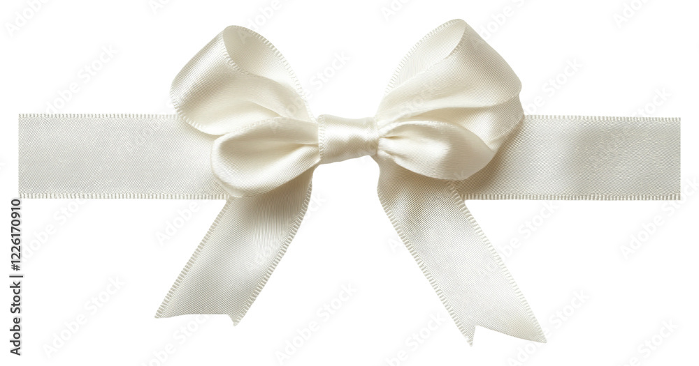 Elegant white ribbon bow on smooth fabric isolated on transparent background Elegant white ribbon bow on smooth fabric isolated on transparent background