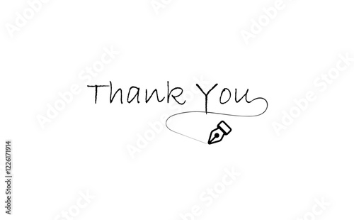 手書き風の筆記体で書いたThank you（ありがとう）の文字（カリグラフィー）
