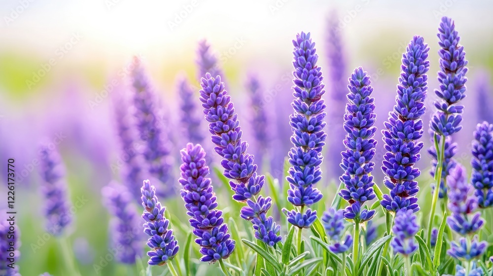 Naklejka premium Lavender field sunrise, summer bloom, floral background, nature beauty, aromatherapy