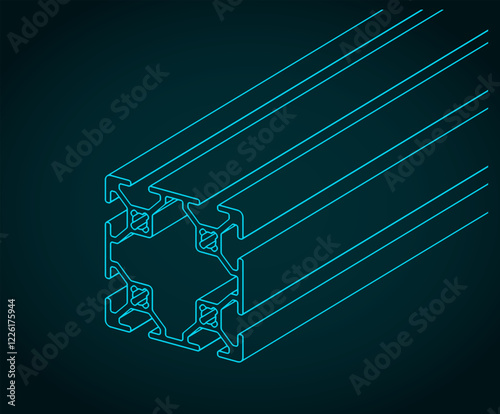 Aluminum profile isometric blueprint illustration