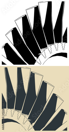 Compressor blisk and turbine blades close up