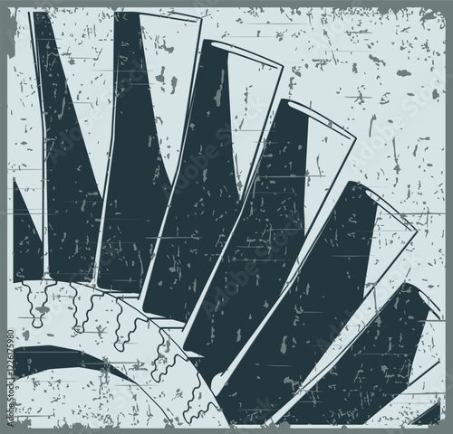 Compressor blisk and turbine blades close-up retro poster