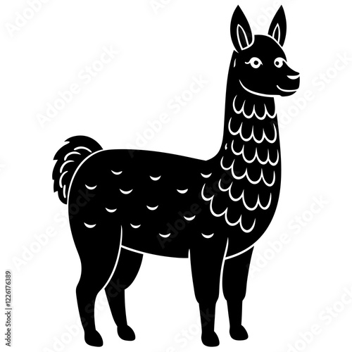 Cute Line Art Llama Silhouette Black Vector Illustration