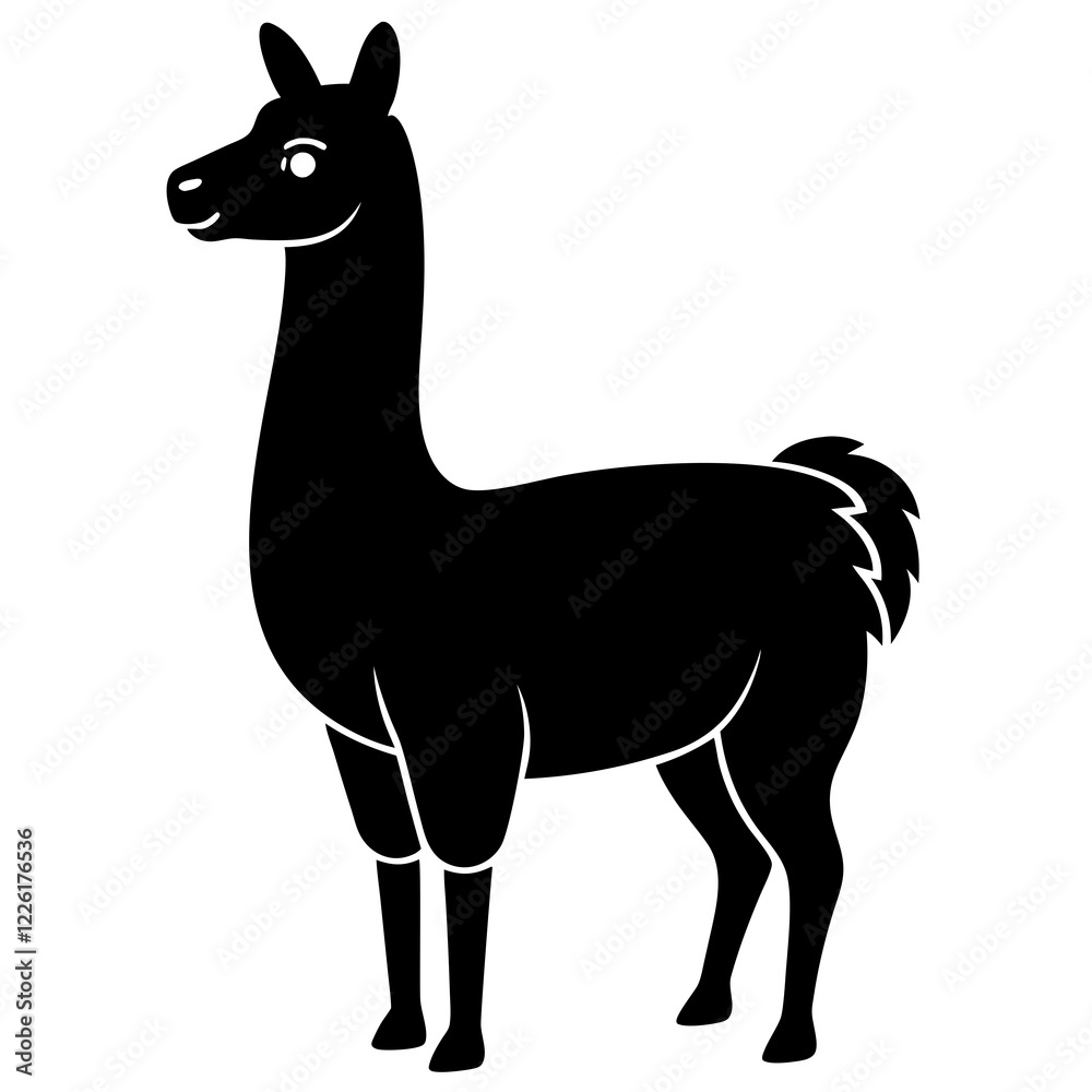 Cute Line Art Llama Silhouette Black Vector Illustration Cute Line Art Llama Silhouette Black Vector Illustration
