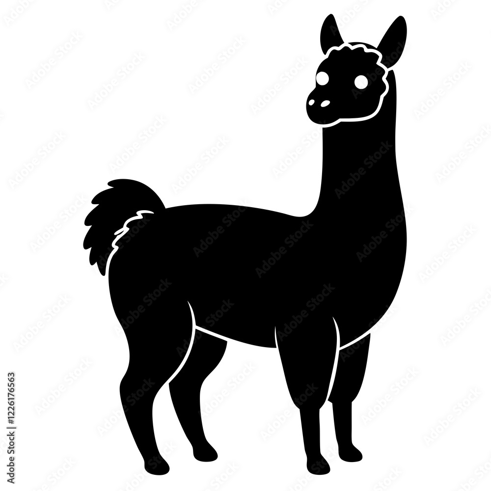 Cute Line Art Llama Silhouette Black Vector Illustration Cute Line Art Llama Silhouette Black Vector Illustration