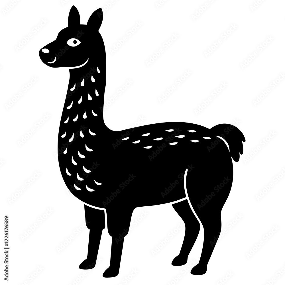 Fototapeta premium Cute Line Art Llama Silhouette Black Vector Illustration